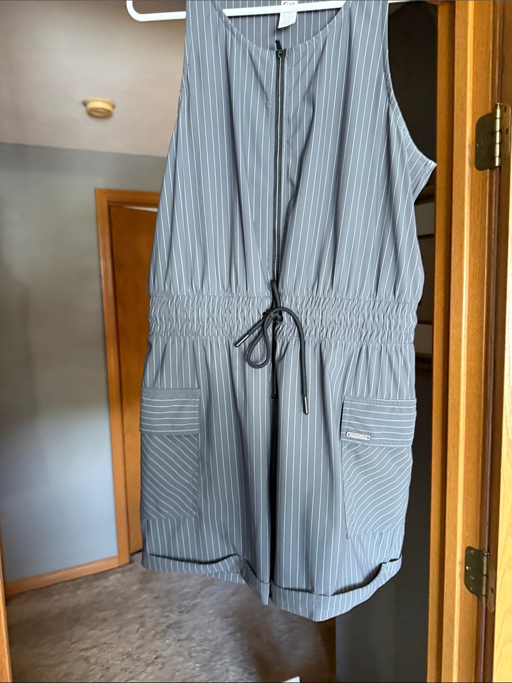 Zyia La Jolla Pinstripe Romper with Drawstring
